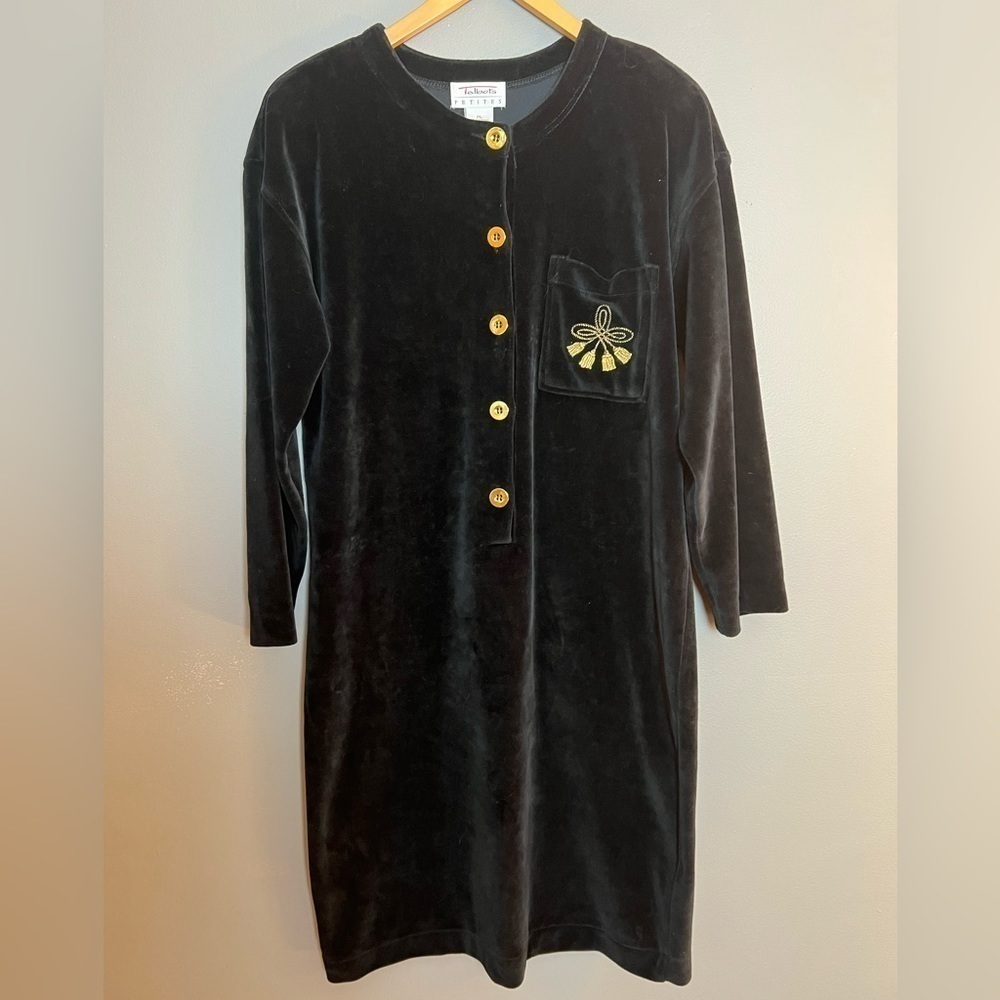 TALBOTS petites black velour dress womens large petite